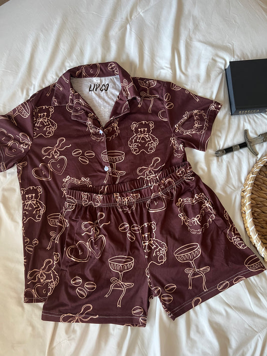 *PREORDER* Espresso Shorts Pajama Set in Dark Roast