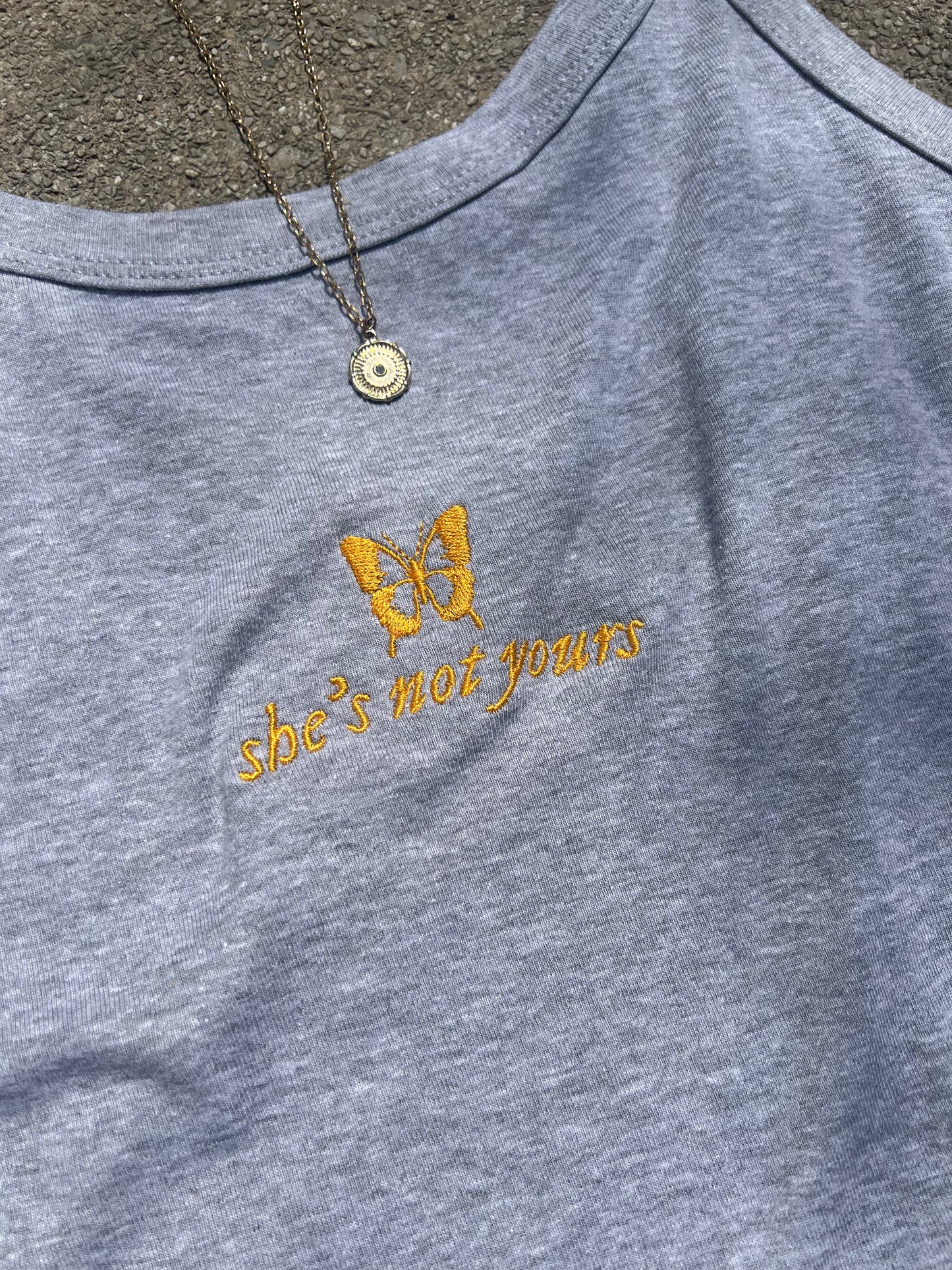 She's Not Yours Embroidered Micro-Rib Tank