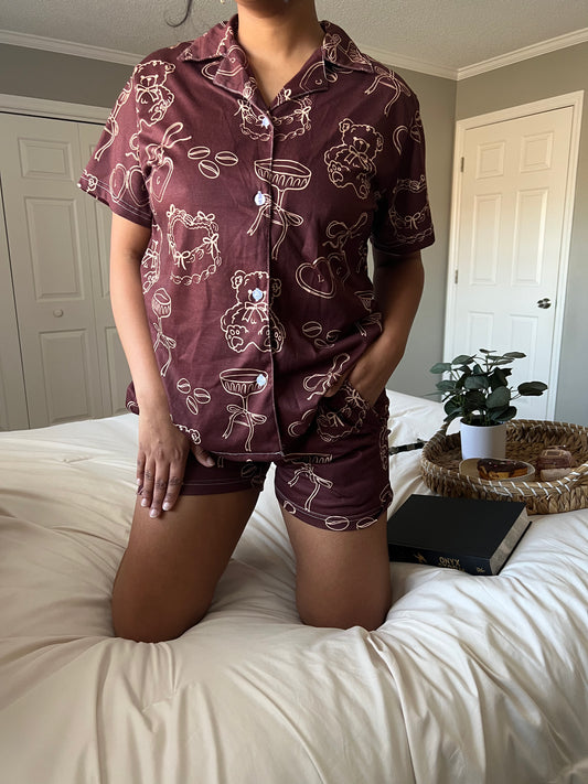 *PREORDER* Espresso Shorts Pajama Set in Dark Roast