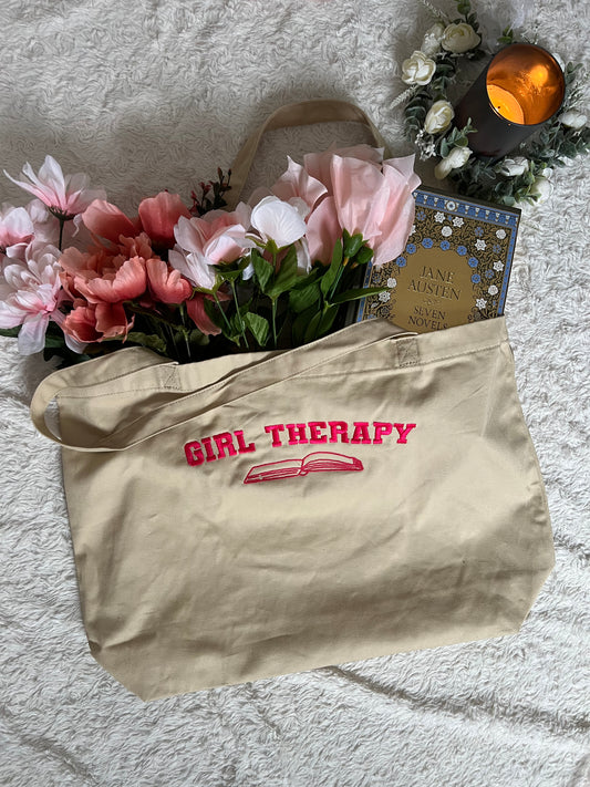 Girl Therapy Embroidered Tote Bag